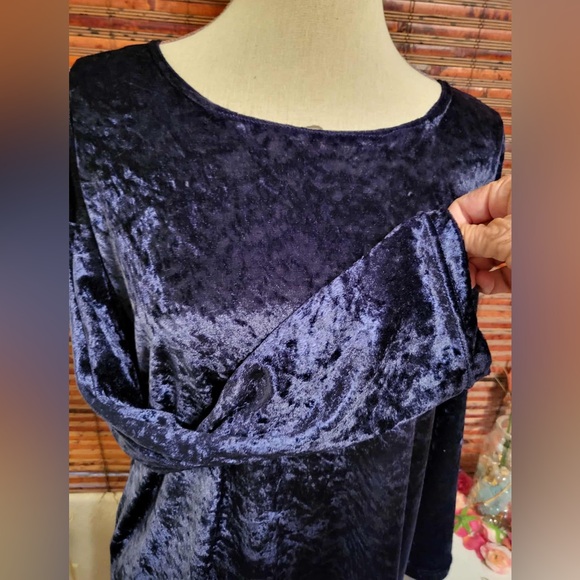 Elegant Velvet Navy Blue Women's Top - Picture 3 of 3